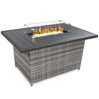 Wicker Propane Fire Pit Table, 50,000 BTU w/ Glass Wind Guard, Cover,&nbsp;52in&nbsp;