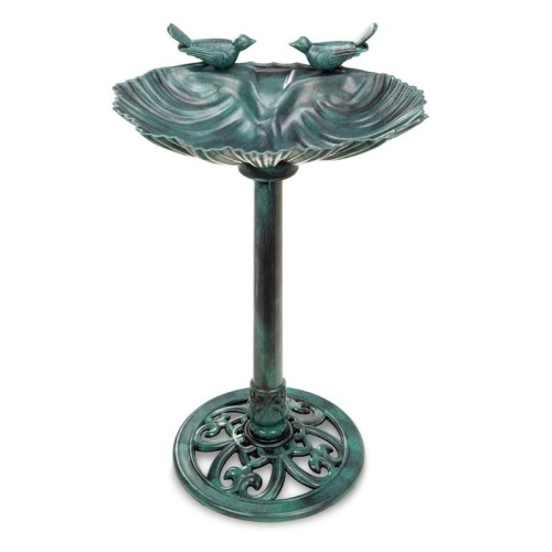 Pedestal Bird Bath Decoration w/ Sparrow Statues. Appears New