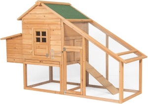 75in Wooden Chicken Coop Hutch w/ Ramp and Locking Doors