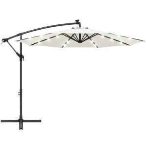 10ft Solar LED Offset Hanging Patio Umbrella w/ Crank Tilt Adjustment 