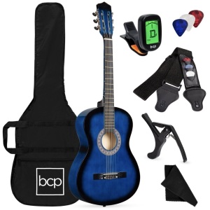 Beginner Acoustic Guitar Set w/ Case, Strap, Digital Tuner, Strings, 38in 
