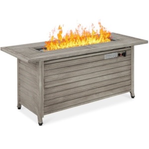 57in 50,000 BTU Rectangular Propane Aluminum Gas Fire Pit Table w/ Cover, Glass Beads  