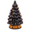 Pre-Lit 15in Ceramic Halloween Tree w/ Orange & Purple Bulb Lights. Appears New