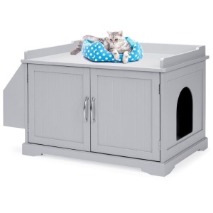 Large Wooden Cat Litter Box Enclosure & Storage Cabinet w/ Magazine Rack 