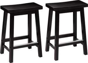 Amazon Basics Solid Wood Saddle-Seat Counter-Height Stool with Foot Plate, Set of 2 