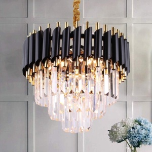 Modern 3 Tiers Raindrop Crystals Pendant Light Fixture Flush Mount Ceiling Lighting