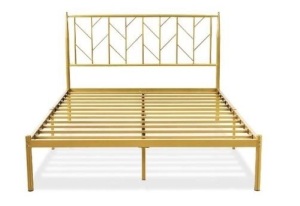 Modern Platform Bed Frame with Vintage Headboard, Queen