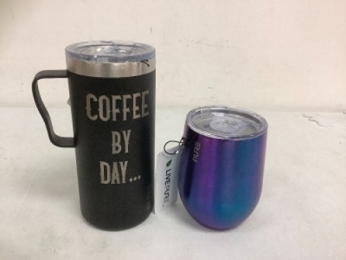 Lot of (2) Drinkware Tumblers, One lid is broken, E-Commerce Return, Sold as is