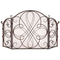 3-Panel Wrought Iron Metal Fireplace Screen Cover w/ Scroll Design, 55x33in