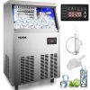 VEVOR 110V Commercial Ice Maker 80-90lbs/24H with 33lbs Bin, Full Heavy Duty Stainless Steel Construction, Automatic Operation, Clear Cube for Home Bar, Include Water Filter, Scoop, Connection Hose