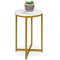 Round Coffee Side Table w/ Faux Marble Top, Metal Frame,&nbsp;16in
