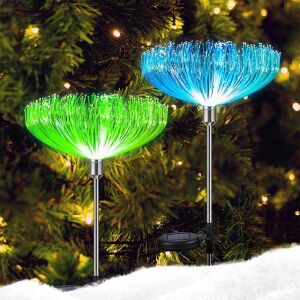 Lot of (4) Neporal Fiber Optic Flower Solar Garden Lights, 7 Color Changing, 2 Pack 