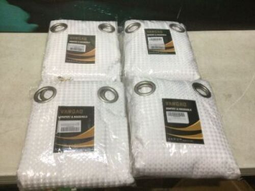 Lot of (4) 84" White Waffle Weave Curtains, 2 Panels, Grommet Top