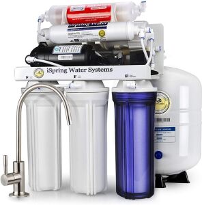 iSpring RCC7P-AK 6-Stage Reverse Osmosis System Under Sink with Alkaline Water Filter and Pump, pH+, 75 GPD, TDS Reduction, WQA Certified RO Drinking Water Filtration System