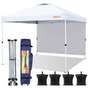 TACKLIFE 10×10ft Outdoor Lightweight Instant Pop up Canopy with Attached Sidewalls Wind Vent Carrying Bag