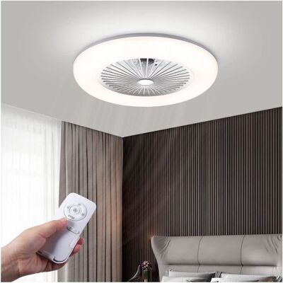 LHLYCLX 40W Modern Dimmable LED Ceiling Fan Light with Remote Control, Invisible Blades, Flush Mount, 3 Color Changeable, 21.5" 