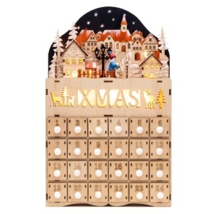 Case of (3) Wooden Christmas Village Advent Calendar w/ Battery-Operated LED Light Background 