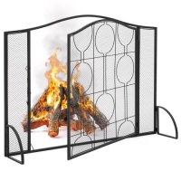 Single Panel 40x29in Heavy-Duty Steel Mesh Fireplace Screen w/ Locking Door. Appears New