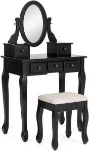 Hair Dressing Vanity Table Set w/Adjustable Oval Mirror, Padded Stool Seat