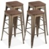Set of 4 Industrial Steel Backless Bar Height Stools w/ Wooden Seats - 30in. Appear New