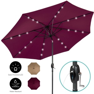 10ft Solar LED Patio Umbrella w/ USB Charger, Portable Power Bank, Tilt Adjustment