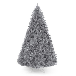 7.5' Silver Artificial Tinsel Christmas Tree w/ Foldable Stand 