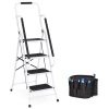 4-Step Portable Folding Safety Ladder w/ Handrails, Attachable Tool Bag 