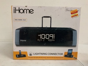 iHome FM Stereo Clock Radio w/ Dual Charge + Play iPad, iPhone and iPod, Powers Up, Appears New, Sold as is