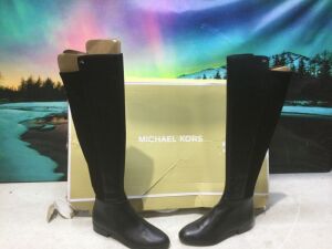 Michael Kors Bromley Stretch Leather Knee High Riding Boots, Size 6