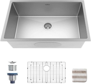 TORVA 32" Undermount Kitchen Sink 16 Gauge Stainless Steel Deep Basin  