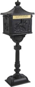 Heavy Duty Cast Aluminum Vintage Mailbox w/Keys, Locking Door, Mail Flap, 14.5 x 16.5 x 46 Inches