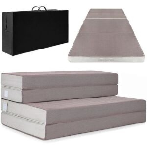 4in Thick Folding Portable Queen Mattress Topper w/Bonus Carry Case, Plush Foam, Washable Cover