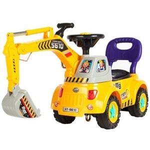 Kids Excavator Ride-On, Foot-to-Floor Toy Construction Truck w/ Garden Set, Lights, Storage