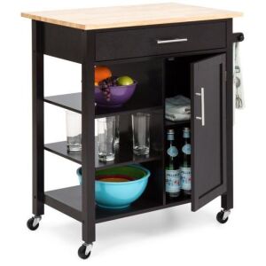 Utility Kitchen Island Cart w/ Wood Top, Drawer, Shelves & Cabinet for Storage