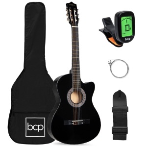 Beginner Acoustic Cutaway Guitar Set w/ Case, Strap, Capo - 38in