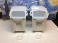 Lot of (2) 80-Cup Storage Containers with Scoops. Appear New