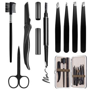 Lot of (10) HOCOSY 8 in 1 Professional Eyebrow Grooming Set include Eyebrow Razor, Brush, Scissors, Brown Pencil and Travel Case