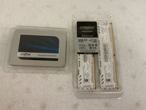 Crucial 1000gb SSD and 2 Ballistix 32gb Gaming Memory Kit, Appears New, Sold as is