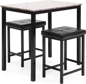 Kitchen Marble Table Dining Set w/ 2 Counter Height Stools