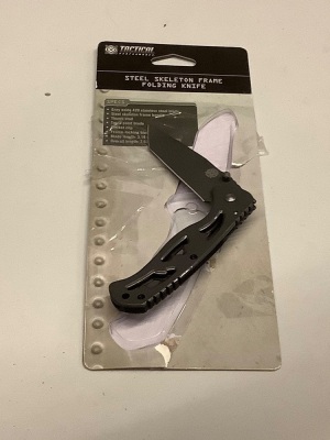 Tactical steel skeleton frame folding knife. Grey oxide 420 stainless steel blade