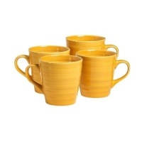 Over and Back&nbsp;17 oz. Loop Yellow Stoneware Mug (Set of 4). New