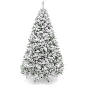 Premium Snow Flocked Artificial Pine Christmas Tree w/ Foldable Metal Base - 7.5ft