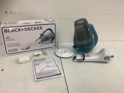 Black and Decker Cordless Hand Vac, Retail $80.75, Powers Up, E-Commerce Return, Sold as is