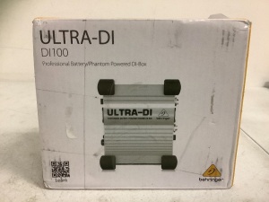 Behringer Ultra-Di DI100 Professional Battery/Phantom Powered DI-Box, Appears New, Sold as is
