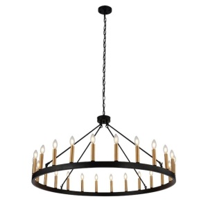 Wagon Wheel 24-Light Black Industrial Chandelier