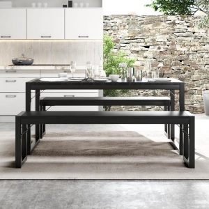 AmoLife Modern Industrial Dining Table Set with Benches