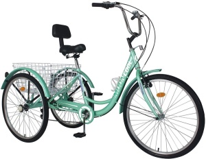 7-Speed, 24-inch Adult Tricycle with Low-Step Through Frame/Large Basket/Backrest Saddle