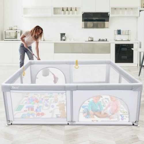 Extra Large Play Pen with Mat,&nbsp;78.7 x 70.9 x 26.8 inches, Light Gray&nbsp;&nbsp;