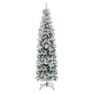 Snow Flocked Artificial Pencil Christmas Tree w/ Stand - 7.5ft