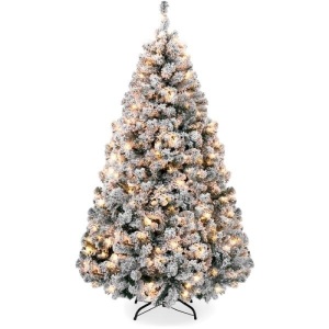 6 ft. Pre-Lit Snow Flocked Artificial Pine Christmas Tree w/ Warm White Lights